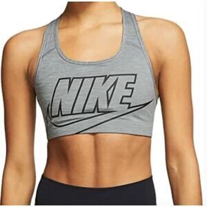 Nike Swoosh Futura Sports Bra Size Medium Gray Racerback Compression Logo Active